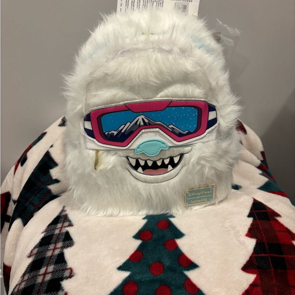 Loungefly White Furry Yeti Backpack with Pink Accents